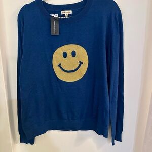 St. Geraldine light weight Blue Sweater with Gold Smiley Face